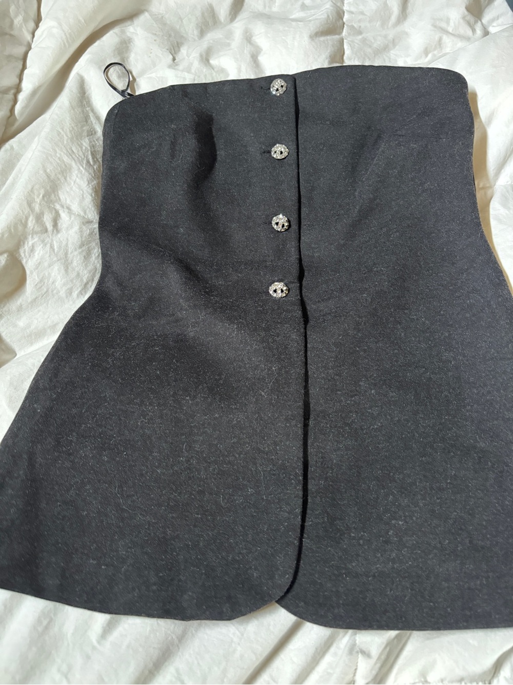 H&M Black Strapless Corset-Style Top with Button Detail